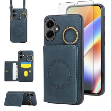 Imagem de Capa carteira compatível com Samsung Galaxy A06 5G e protetor de tela, alça de ombro transversal, fivela anel, suporte para cartão, suporte magnético para carro, capa para celular para Ao6 A 06 4G LTE