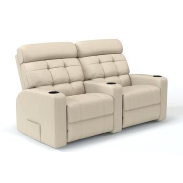 Imagem de Sofá 2 Lugares Reclinável Elétrico Massagem em Couro Bovino Linha Cinema Damie (Bege)