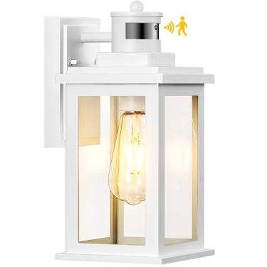 Imagem de VIANIS Luzes de varanda com sensor de movimento, luzes de parede externas, suporte de parede, luzes brancas do crepúsculo ao amanhecer, luminária externa à prova d'água para casa, jardim, pátio