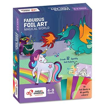 Imagem de Chalk and Chuckles Art and Craft Kit, Fabulous Foil Art, Gift for Girls, Boys Age 4-9 Year Old, Create 12 Magical World Theme Pictures, Dragon, Princess, Unicorn Toys