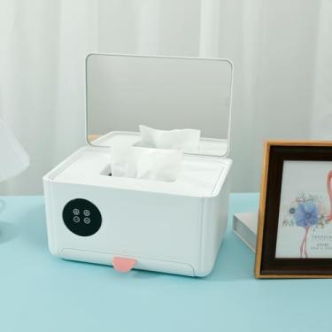 Imagem de Aquecedor de lenços umedecidos 3 em 1 com espelho, dispensador de lenços umedecidos com temperatura ajustável, controle de temperatura em 4 etapas, aquecedor de lenços umedecidos com aquecimento