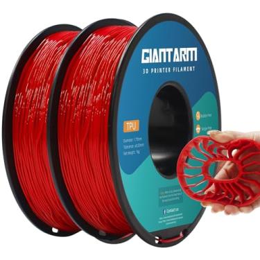 Imagem de GIANTARM Filamento TPU, 2 peças de filamento vermelho para impressora 3D de 1,75 mm, filamento PLA macio flexível 95A, precisão dimensional +/- 0,03, carretel de 1 kg (1 kg), adequado para a maioria