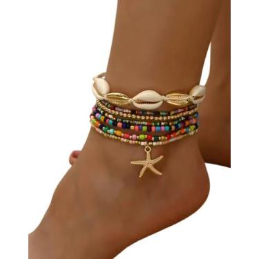 Imagem de Tornozeleira Boho Chic Joia de Praia Pingentes Coloridos - Genérica, M