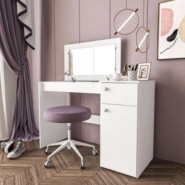 Imagem de Penteadeira Branca Iracema com Espelho no Tampo e Porta-Objetos Integr