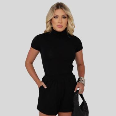 Imagem de Conjunto Feminino Casual Básico de Malha Primavera Verão Blusa e Short