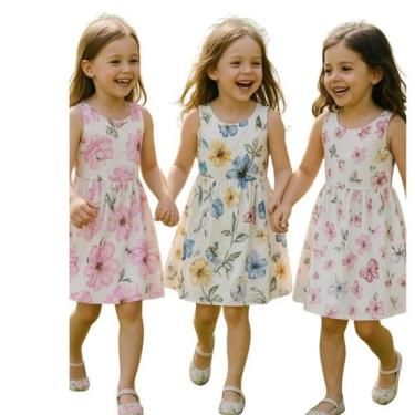 Imagem de kit 3 vestido infantil, 100 algodão, estampas variadas - CR loja da fá