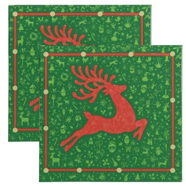 Imagem de Kit Guardanapo de Natal Estampado Rena Verde e Vermelho 33x33cm Folha Dupla Prime 40 Unidades