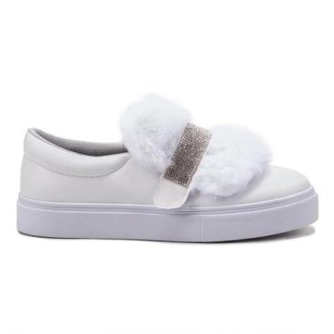 Imagem de Tênis Slip On Feminino Strass Pelúcia - Tenehi, 38, Branco