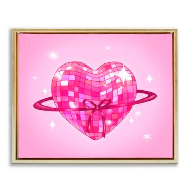 Imagem de Stupell Industries Arte de parede em tela flutuante em ouro com anéis de planeta coração disco, design de Stephanie Sanchez, 43 x 53 cm