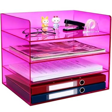 Imagem de Organizador de arquivos de acrílico para mesa, bandeja empilhável de 4 camadas, armazenamento de papel de escritório, classificador de documentos, roxo