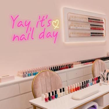 Imagem de Neonawall Yay It's Nail Day Neon Sign for Wall Decor Light Up Letters Business Led Sign Birthday Party Gifts Led Decorative Night Signs Girls Dressing Room Decor Photo Prop for Beauty Nair Salons