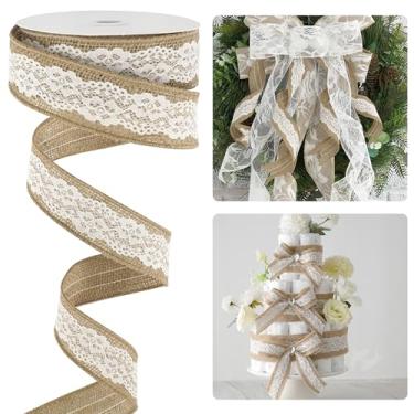Imagem de HUIHUANG Fita de serapilheira com fita de renda com fio fita branca de juta para grinaldas artesanato rústico laços fazendo decoração de casa embalagem de presente decoração de casamento bolo de fraldas de chá de bebê - 3,81 cm x 10 metros