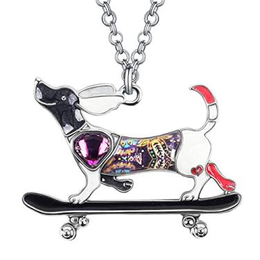 Imagem de Colar de dachshund de liga esmaltada, strass, skate, pingente de cachorro, joias para animais de estimação, presentes de dachshund para mulheres, 30mm x 40mm, Zinco, Strass