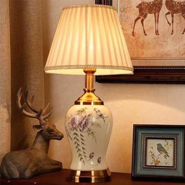 Imagem de Luminária de mesa contemporânea de cerâmica com flores e pássaros The American Village Sala de estar Quarto Estudo Villa Hotel Luminária de mesa de cabeceira (estilo 19)