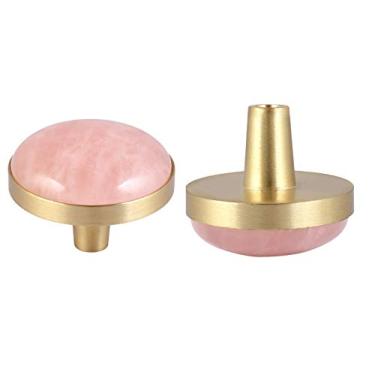 Imagem de Rockcloud Pacote com 2 puxadores de gaveta de pedra de cristal natural, puxador de porta de armário com parafusos, ferragens de móveis decorativos para casa, quartzo rosa (3,7 cm)