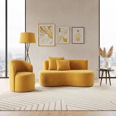 Imagem de Conjunto 01 Poltrona + Sofá Curvo Orgânico Nature Gaia Veludo - Montan