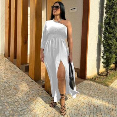 Imagem de Vestido Plus Size Nula Manga Elegante Com Fenda Moda Feminina Moderna 