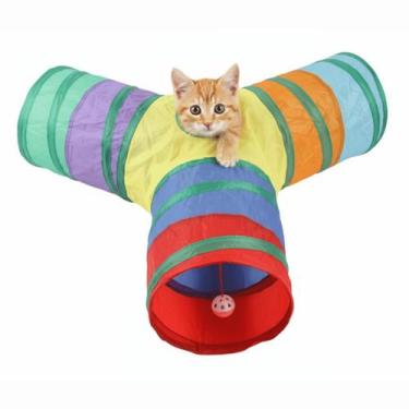 Imagem de Brinquedo Para Gatos Interativo Túnel Colorido em Y Dobrável e Portáti
