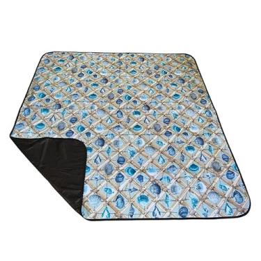 Imagem de Toalha Piquenique, Esteira de Praia Dobrável Impermeável Piquenique, 150 X 140cm, Tecido Térmico Forro Impermeável(Conchas Fundo Azul Bebê)