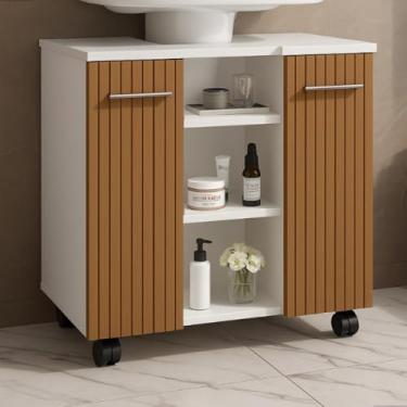 Imagem de Gabinete de Banheiro Premium para Pia de Coluna, 2 Portas, MDP, Compacto – JM3 Móveis (Branco/Ripado)