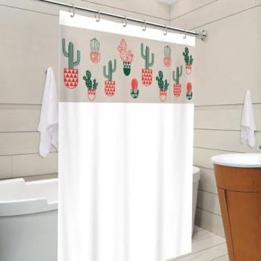 Imagem de Cortina Box 1,80x2,00m Com Ganchos Pvc Antimofo Cores e Estampas Variadas (Cactos Branca)