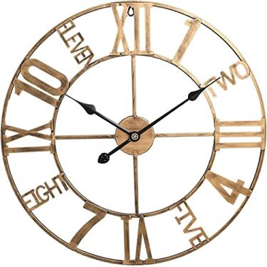 Imagem de Relógio de parede arte simples relógio de parede de jardim externo de 58 cm, relógio de parede retrô à prova d'água, mostrador aberto, relógio de jardim de roma, relógio de ferro forjado, decoração