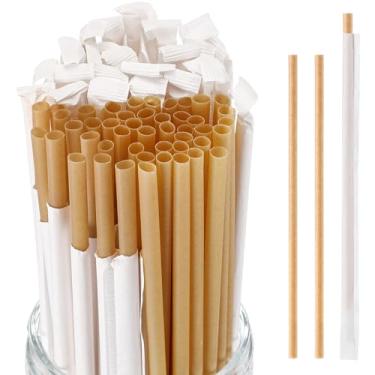 Imagem de Potchen 500 canudos de cana embrulhados individualmente de 20 cm, sem plástico, biodegradáveis, ecológicos, compostáveis, descartáveis, para smoothie, bebidas, festas, restaurantes, casa