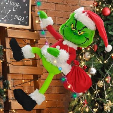 Imagem de Decorações de monstro verde de Natal, Papai Noel verde iluminado com luzes de LED para árvore de Natal, boneca de pelúcia para decoração de gramado interno ao ar livre