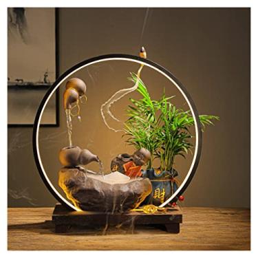 Imagem de XFNVXC Fonte decorativa para interior fonte de água de mesa com lâmpada círculo casa fortuna ornamento escritório sala de estar decoração de mesa fonte de jardim casa