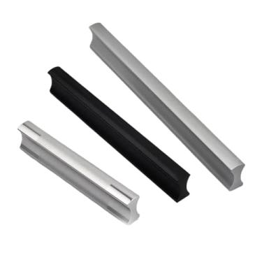 Imagem de CXYFQUUK Puxadores e puxadores de armário de cozinha preto prata cômoda armário móveis maçanetas de alumínio gavetas e maçanetas ferragens 2 peças (preto-224 mm)