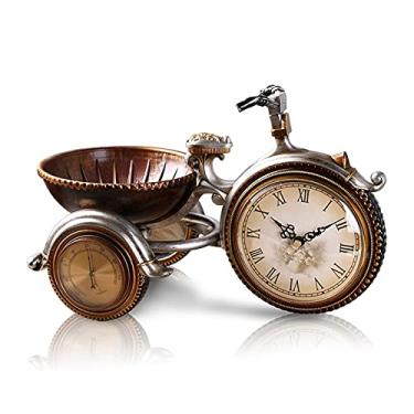 Imagem de WYUYIWH Relógio de mesa vintage relógio de mesa estilo europeu retro relógio de cabeceira triciclo movimento mudo sala de estar relógio de resina ornamentos de mesa relógios de cornija para sala de
