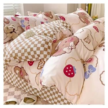 Imagem de Jogo de cama infantil moda inverno branco verde cama casal - capa de edredom fronha tamanho queen lençol plano grade clássica (G solteiro 4 peças)