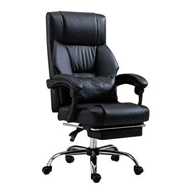 Imagem de Cadeira de computador cadeira de secretária de couro cadeira de jogo com apoio para os pés cadeira de secretária de computador giratória ergonómica cadeira de escritório executiva de altura ajustável