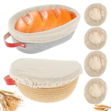 Imagem de Conjunto de 2 cestas à prova de pão, com 4 capas, 23 cm redondas e ovais de 25 cm Banneton Sourdough, suprimentos para panificação, conjunto de ferramentas de presente para padeiros, lavável na