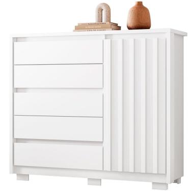 Imagem de Cômoda Ripada Sapateira 5 Gavetas 1 Porta Duello Branco