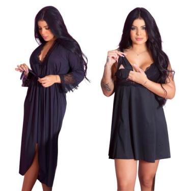 Imagem de Conjunto Robe e Camisola Amamentação Gestante Pós Parto Confortável Pr