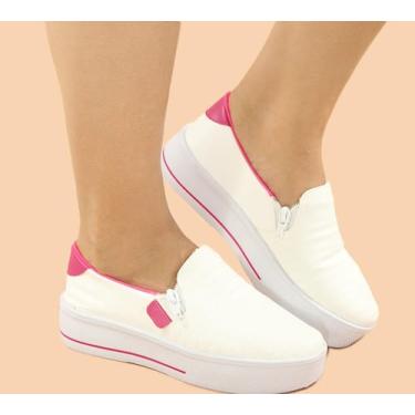 Imagem de Tênis branco com rosa confort com zíper - Flávia modas 
