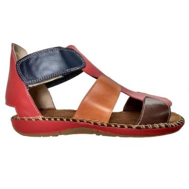 Imagem de Sandalia Feminina Gladiadora Couro Legitimo Vermelho - DEDMAR, 39