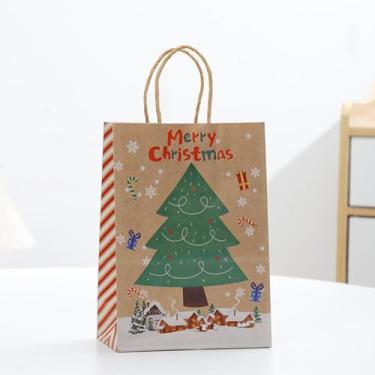 Imagem de 10 peças de sacos de presente de Natal marrons com alças - papel kraft de 21 x 15 x 8 cm | Para lanches, roupas, presentes e embalagem de caixa
