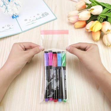 Imagem de 100 peças de sacos de celofane autoseláveis de 7 x 18 cm, autoadesivos, sacos de celofane transparentes e resseláveis