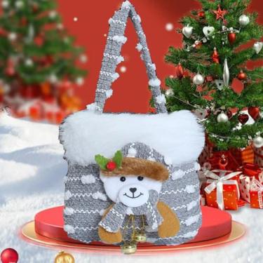 Imagem de Bolsa de presente de Natal tricotada com desenho animado, Papai Noel, boneco de neve, alce, urso, sacolas de doces de Natal, embalagem de feliz Natal, suprimentos (cinza)