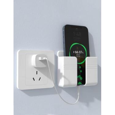 Imagem de 2 peças de suporte de telefone montado na parede, suporte de telefone autoadesivo para chuveiro, carregamento, armazenamento de controle remoto (branco)