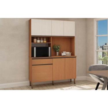 Imagem de Kit de Cozinha Compacta Marina c/ 6 Portas (3 Ripadas) 2 Nichos e 1 Ga
