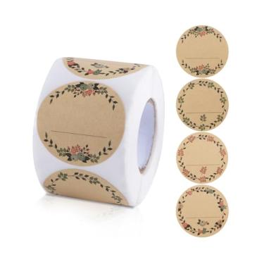 Imagem de Pacote com 500 adesivos redondos de presente de 5 cm, etiquetas autoadesivas para uso doméstico, adesivos de papel kraft, design de flores, para sacolas de presente, casamento, pastelaria, marrom