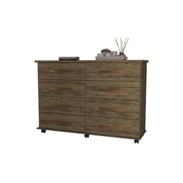 Imagem de Comoda Jade 8 Gavetas com Corrediças metálicas e rodízios Luxo Quarto 
