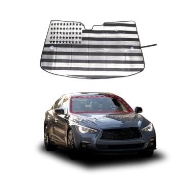 Imagem de Para-sol dobrável compatível com Infiniti 2007-2013 G25/G35/G37, 2013-2022 Q50, 2007-2026 QX80, para-sol de para-brisa de ajuste personalizado (material isolante de folha de bolha dupla) (2013-2022