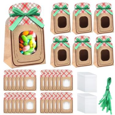 Imagem de Kosiz 24 sacos de presente de papel Kraft com 24 sacos de plástico com zíper, adesivos de 160 pontos e corda de juta, 14 x 8,6 cm, saco de doces para lembrancinhas de festa de aniversário, faça você