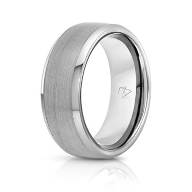 Imagem de EMBR Anel de tungstênio: alianças de casamento de 6 mm e 8 mm com acabamento fosco escovado, bordas chanfradas de alto polimento, joia confortável sem cobalto para homens e mulheres – Anel de