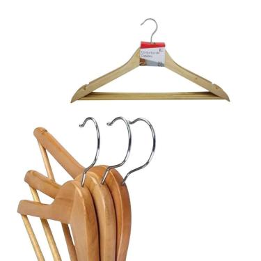 Imagem de Kit Com 3 Cabides De Madeira Com Verniz Gancho Giratório