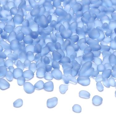 Imagem de SUREAM 400 g de cascalho de aquário, pedras lisas de vidro marinho para artesanato, pedras de vidro para enchimento de vasos, tanque de tartaruga de aquário, decoração de vaso de flores (azul claro)